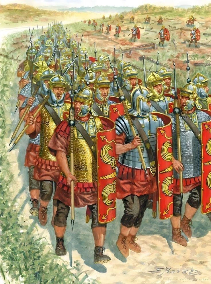 Roman legionaries of the late 2nd century AD on the march