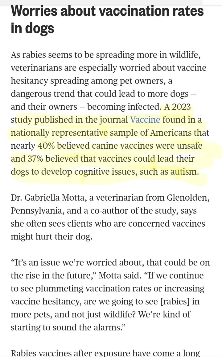I just learned 37% of Americans fear vaccinating their dog will cause the dog to develop autism. 😐