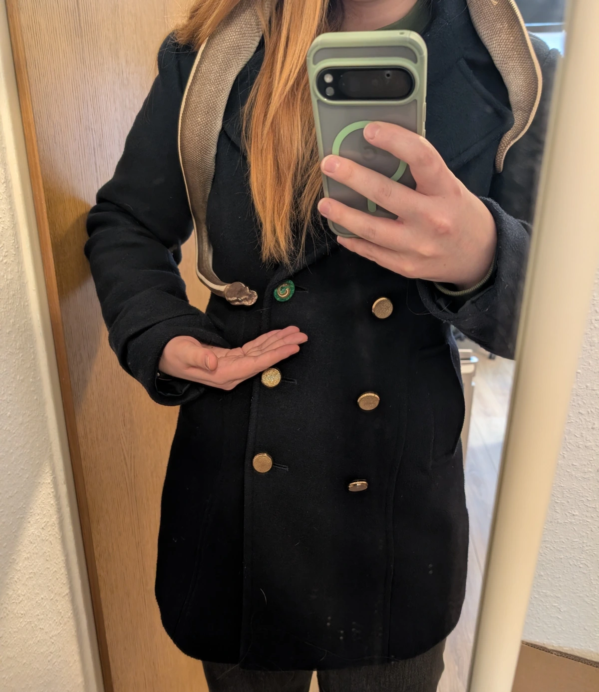 Couldn't find a matching button to fix my coat with, so I painted my girls face on a wooden button