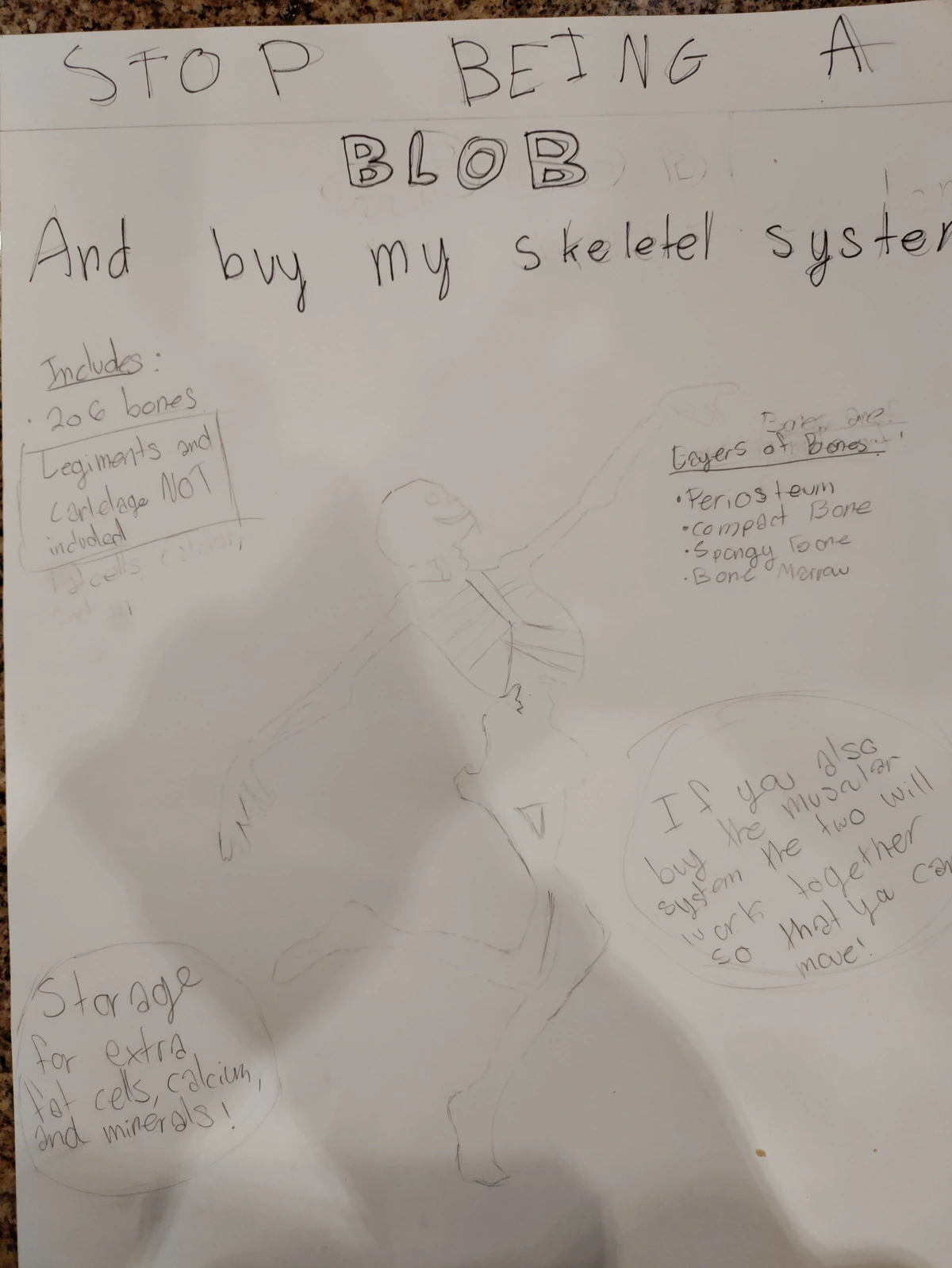 Stop being a blob, and buy my skeletal system.
* Includes 206 bones (ligaments and cartilage not included).
* If you also buy the muscular system the two will work together so that you can move.