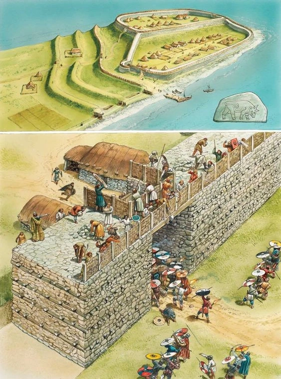 Burghead Fort, Pictish stronghold, under an assault