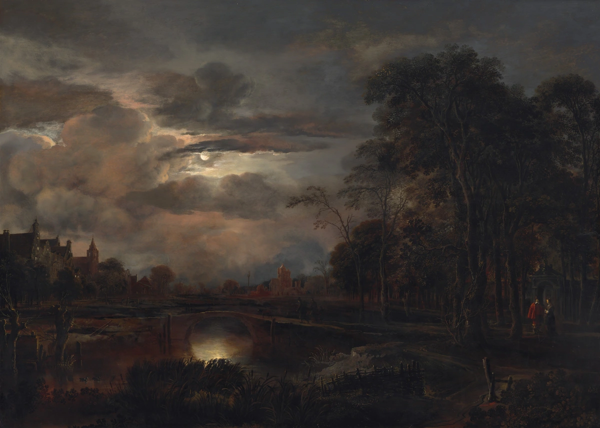 Aert van der Neer - Moonlit Landscape With Bridge (1648)