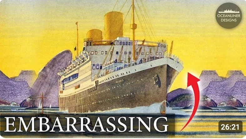 Thumbnail from a Video by Oceanliner Designs. It shows an oceanliner with subtext saying "EMBARRASSING" in all caps.