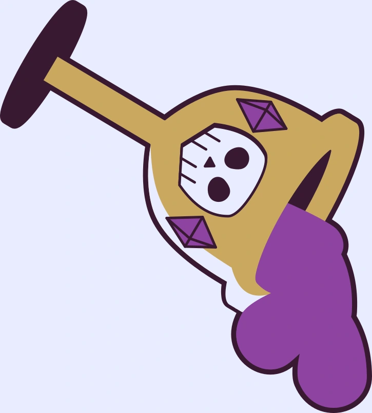 A golden chalice tipped at an angle so the purple liquid in it is spilling to, like, getting out of it. The chalice is golden, adorned with a skull and two gems next to it.