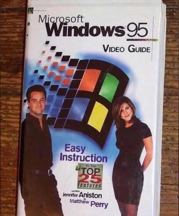 Learn how to use Windows 95 with Jennifer Aniston and Mathew Perry.